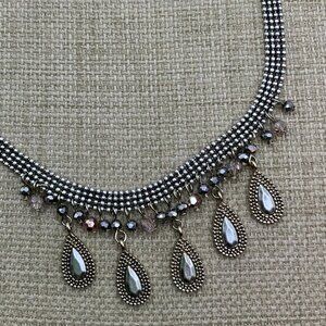 White House Black Market Mixed Metals Fringe Dangle Chocker Necklace